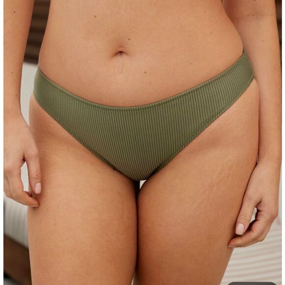 Aerie Shine Rib‎ Full Coverage Bikini Bottom size medium NWT green - Picture 1 of 6